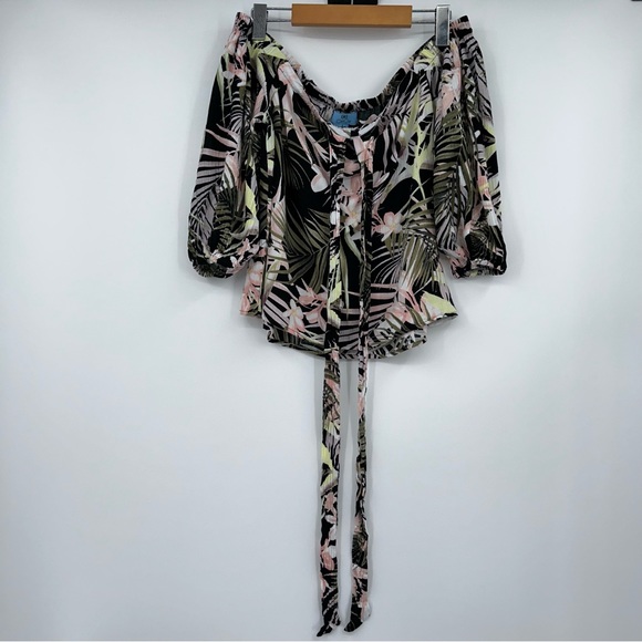 CeCe Soft Palms Off the Shoulder Halter Top Tropical Print Multicolour Small - Picture 3 of 6